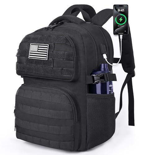 MOZETO Laptop Backpack, 17 Inch Tactical Inspired Utility Large Laptop Backpacks for Men with USB Charger Port 18x14x8 Flight Approved Personal ltem Travel Bag Computer Bag