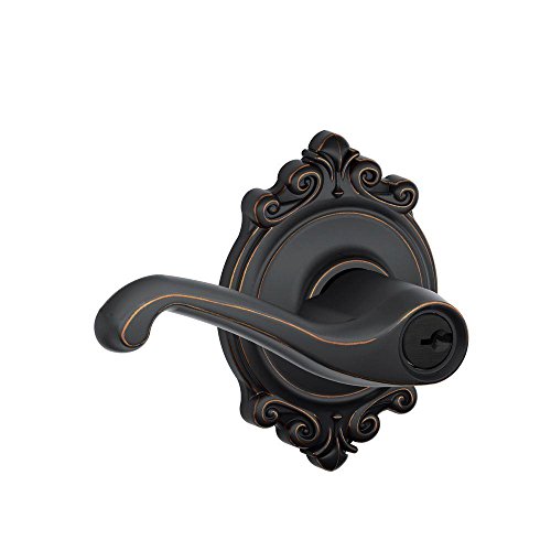 SCHLAGE F51A FLA 716 BRK Flair Lever with Brookshire Trim Keyed Entry Lock, Aged Bronze