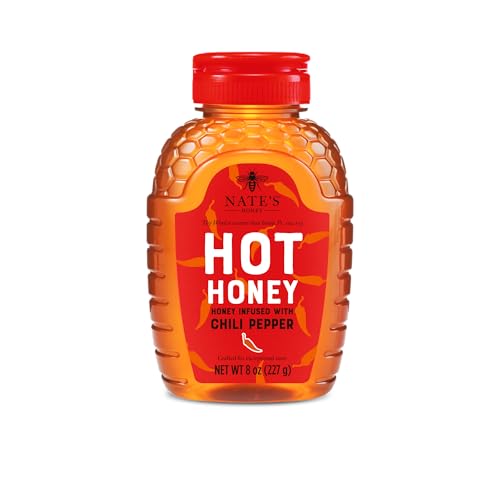 Nate's Hot Honey - 100% Pure Honey Infused with Habanero Chili Pepper Flakes, Award-winning Taste - 8 oz Squeeze Bottle