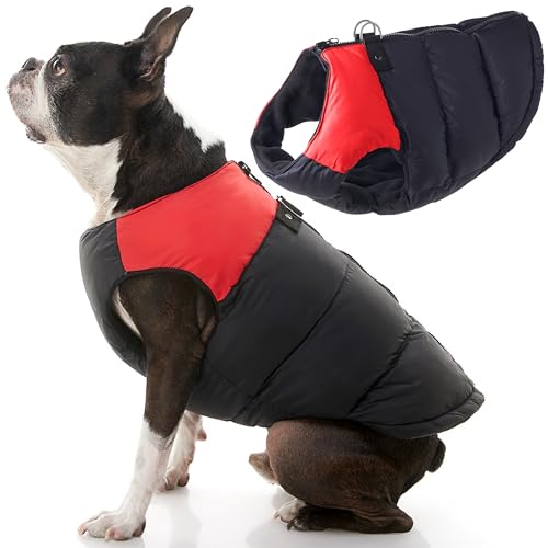 Gooby Padded Vest Dog Jacket - Red, Medium - Warm Zip Up Vest Fleece Jacket with Dual D Ring Leash Water Resistant for Small to Medium Dogs