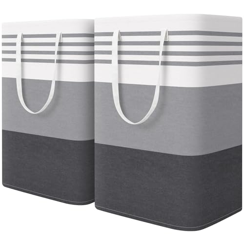 WOWBOX 2 Pack Laundry Hampers Baskets, Freestanding Dirty Clothes Hampers with Reinforced Handles & Cross Stitch & Waterproof Coating, for Laundry Bedroom Bathroom, 2 x 75L