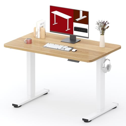 SANODESK Height Adjustable Electric Standing Desk 40x24 Inches, Sit Stand Desk with Splice Board for Home Office, Ergonomic Computer Workstation, Study & Gaming, White Frame/Maple Top