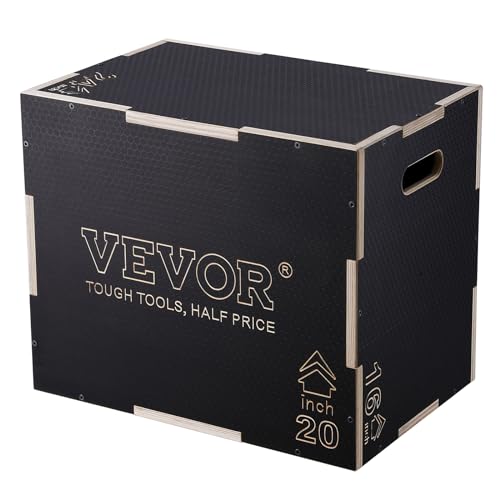 VEVOR 3 in 1 Plyometric Jump Box, Easy-to-Assemble Wood Plyo Box for Jumping Trainers, Home Gym Training and Conditioning, 24" x 20" x 16"