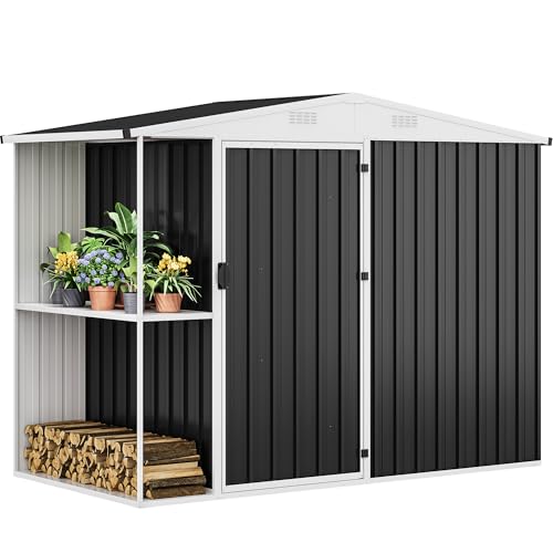 DWVO Outdoor Storage Shed 8x4FT with Rack, Metal Garden Shed with Storage Shelves, Bike Storage Tool Cabinet Box for Lawn Backyard Patio Use, Black