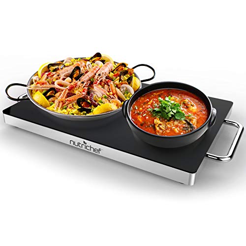 NutriChef Electric Hot Plate Tray Dish Warmer with Black Glass Top | Ideal for Home, Buffets, Parties, Kitchens & Restaurants | Warming Tray for Food | Tortilla Warmer - Dimensions: 16.5 x 11