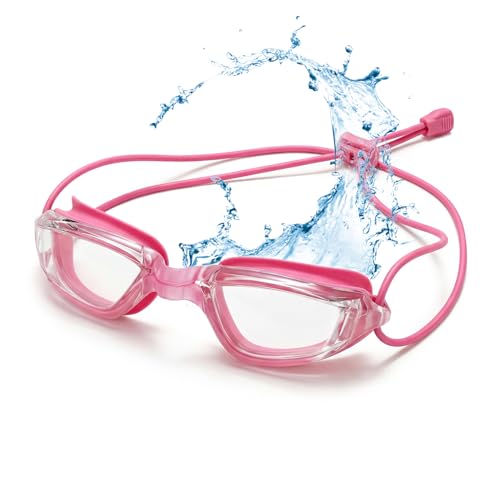 Aegend Swimming Goggles with Adjustable Bungee Strap - No Leak Anti-Fog Swim Goggles for Adults Men Women, Comfort Fit Mirrored/Clear Lens for Laps & Open Water