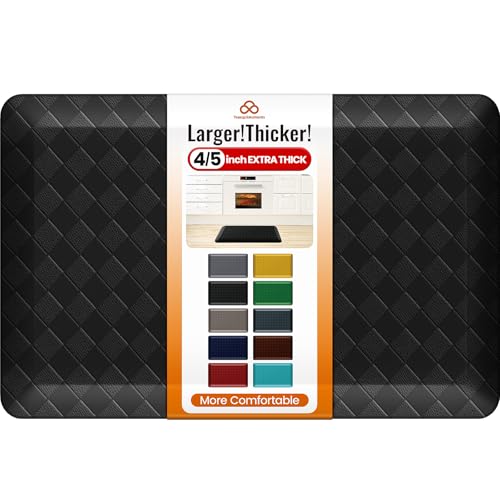 TranquilMoments 4/5 Inch Extra Thick Kitchen Mats for Floor,Non Slip Anti Fatigue Kitchen Rugs,Waterproof Stain Resistant Sink Mat,Cushioned Standing and Comfort Mats for Office (17"x24" Black)