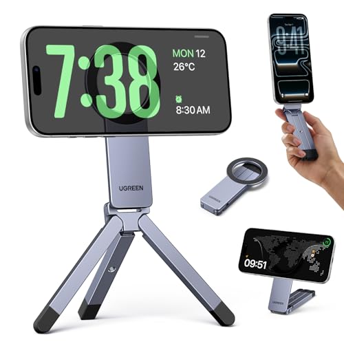 UGREEN for Magsafe Tripod 360° Rotating Adjustable Magnetic Phone Stand for 1/4'' Screw Port Compatibility with iPhone 17 16 15 14 13 12 Pro Max Air, Cell Phone StandTravel Essentials Accessories