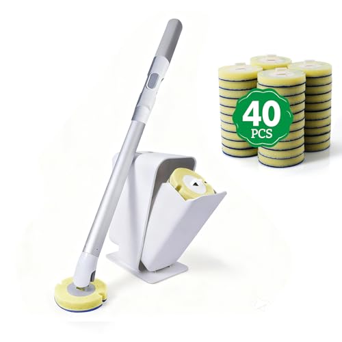 Eyliden Disposable Toilet Brush with Holder, 40-Refill Touch-Free Wand Kit