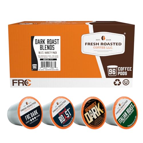 Fresh Roasted Coffee, Dark Roast Blend Variety Pack K-Cup Pods for Keurig Brewers, Dark Roast, Kosher, 96 Count Loose Pack