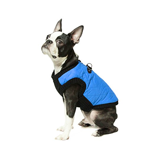 Gooby Fashion Vest Dog Jacket - Blue, Large - Warm Zip Up Bomber Vest with Dual D Ring Leash - Winter Water Resistant Small Dog Sweater