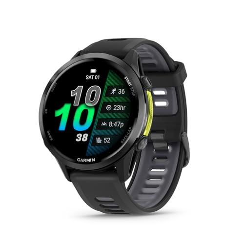 Garmin® Forerunner® 970, Premium GPS Running and Triathlon Smartwatch, AMOLED Display, Built-in LED Flashlight, Carbon Gray DLC Titanium with Black Case and Translucent Whitestone Band