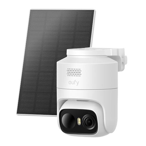 eufy Security eufyCam C37, Wireless Outdoor Security Camera, 360° Pan & Tilt AI Tracking, 2K Solar Camera, Human/Pet/Vehicle Detection, Flexible Solar Panel, Color Night Vision, No Monthly Fee