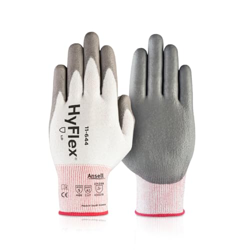 Ansell HyFlex 11-644 Mechanical Protection Cut-Resistant Industrial Gloves, Medium, White & Grey (1 Pair)