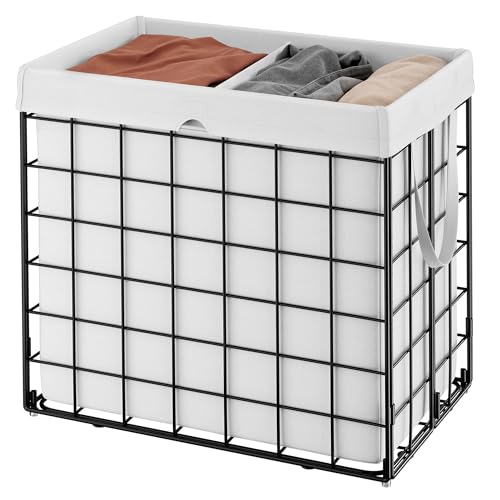SONGMICS HOME Laundry Basket, Foldable Laundry Hamper, Clothes Hamper, Removable Liner with Handles, for Bedroom, Bathroom, 34.3 Gal. (130 L), White
