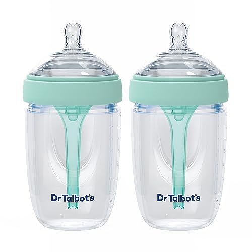 Dr. Talbot's Silicone Anti-Colic Bottles - Self-Sterilizing Baby Bottles for Newborns - (2-Pack) 8 oz - Aqua