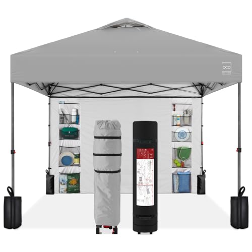Best Choice Products 10x10ft Pop Up Canopy Tent with Sidewall, 1 Person 1 Minute Set Up, Carry Case, 4 Weight Bags - Silver