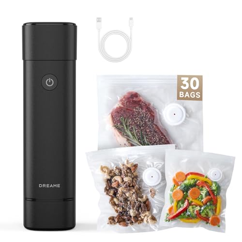 DREAME VH20 Handheld Vacuum Sealer Machine for Food with 30 Reusable Vacuum Bags, Compact Food Vacuum Sealer, Auto Stop, Rechargeable Food Sealer Saver, Dry & Moist Modes, For Container & Wine Bottles