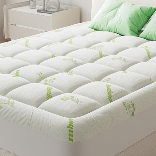DUMOS Queen Size Ultra Soft Mattress Topper, Viscose Derived from Bamboo, Pillow Top Mattress Pad with Stretchable Pockets, Breathable Cooling Topper for Back Pain Relief