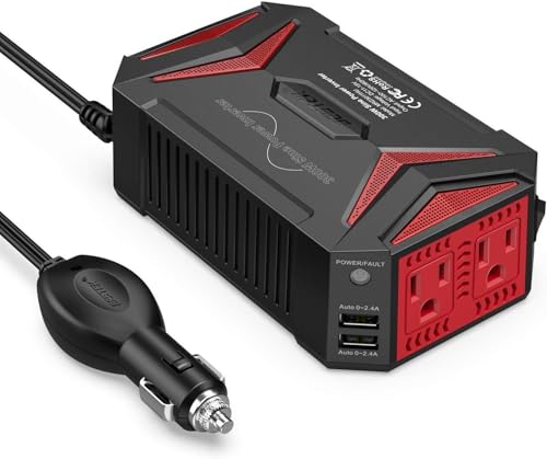 BESTEK Pure Sine Wave Power Inverter - 300W Car Plug in Charger Outlet DC 12V to 110V AC - Cigarette Lighter Adapter 4.8A Dual USB Fast Charging Ports for Phone, Laptop, CPAP - Black