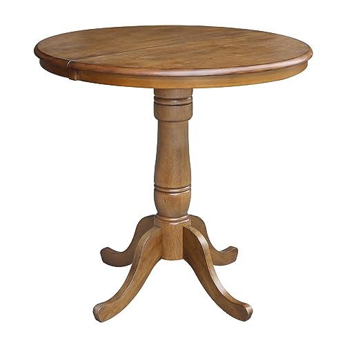36" Round Top Pedestal Table With 12" Leaf - 28.9"H - Dining Height, Pecan