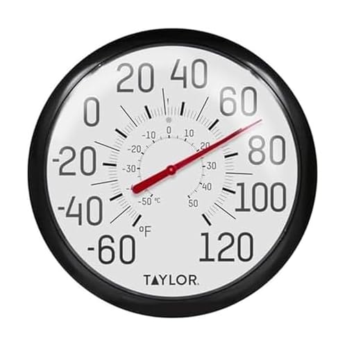 Taylor Big and Bold Wall Thermometer, Indoor Outdoor Thermometer, Wireless Thermometer with Easy to Read Numbers for Patio, Pool, and Indoor Areas, 13.25-inch, Black