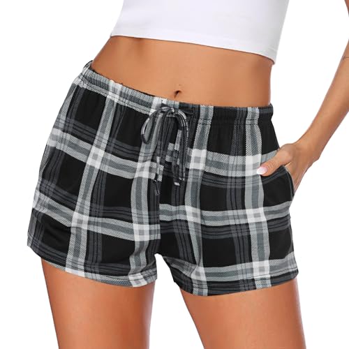 Ekouaer Women Pajama Shorts Comfy Lounge Bottom with Pockets Plaid Sleepwear Drawstring Pj Bottoms Sleep Shorts XXL