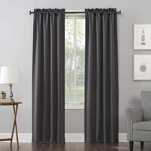 Sun Zero Easton Energy Saving Blackout Rod Pocket Curtain Panel, 40" x 63", Charcoal Gray