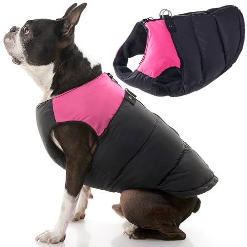 Gooby Padded Vest Dog Jacket - Pink, Large - Warm Zip Up Vest Fleece Jacket with Dual D Ring Leash Water Resistant for Small to Medium Dogs