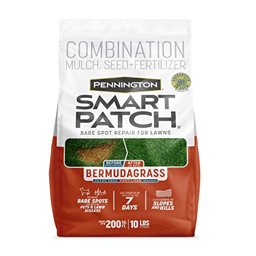 Pennington Smart Patch Bermudagrass 10lb 200 sq. ft. Grass Seed Bare Spot Repair with Mulch and Fertilizer, Green