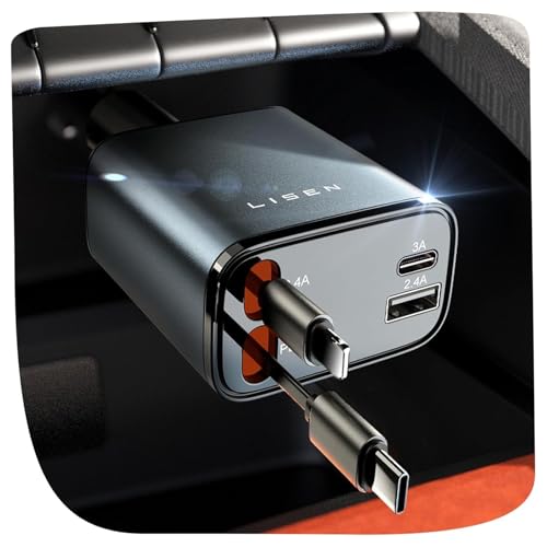 LISEN Retractable Car Charger, Gifts for Mothers Day 2026, 84W Car Charger USB C Fast Charge, Gifts for Mom Dad Him Her, Travel Essentials Car Accessories for Men Women Gifts for iPhone 17 16 15 14 13