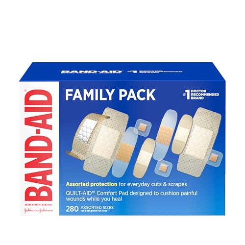 BAND-AID Brand Adhesive Bandages Family Variety Pack, Sheer & Clear Flexible Sterile Individually Wrapped Strips & Spots, First Aid Wound Care for Minor Cuts, Scrapes, Burns, 5 Sizes, 280 ct