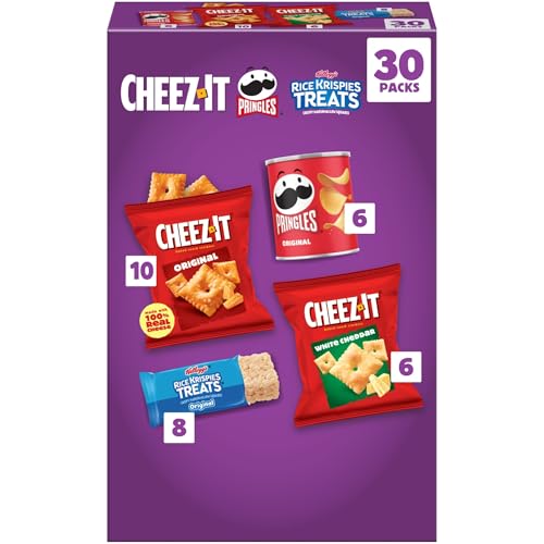 Kellogg's Cheez-It, Pringles & Rice Krispies Treats Snacks Mega Variety Pack, 30.1oz Box (30 Count)