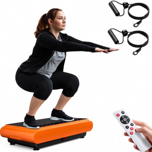 Natini Vibration Plate Exercise Machine - Whole Body Vibration Platform Machine with Pilates Bar Resistance Bands for Home Fitness Training Equipment & Weight Loss (Orange)