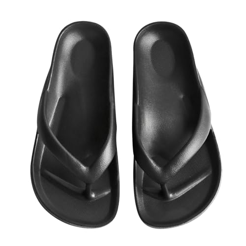 GETOEU Arch Support Flip Flops for Women and Men Soft Cushioning EVA Thong Sandals with Thick Sole, Non-Slip Quiet Outsole, Shock Absorbing Shower & Beach Flip Flops,Black