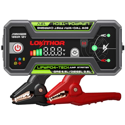 LOKITHOR J1350 PRO Jump Starter with ConnectMax, 1350 Amp LiFePO4 Jump Box for 6.5L Gas and 3.5L Diesel Engines, Car Jumper Starter Portable with 30W Two-Way Fast Charging and More 2000 Cycle Life