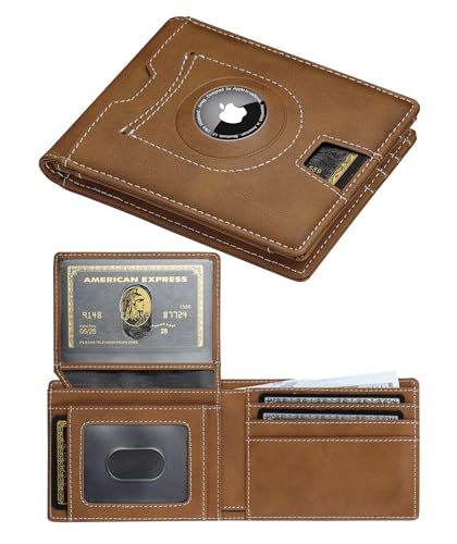 furid Air Tag Wallet Men Slim: Minimalist 2 ID Window RFID Leather Wallets with Airtag Holder - Gifts for Husband Father at Birthday Anniversary