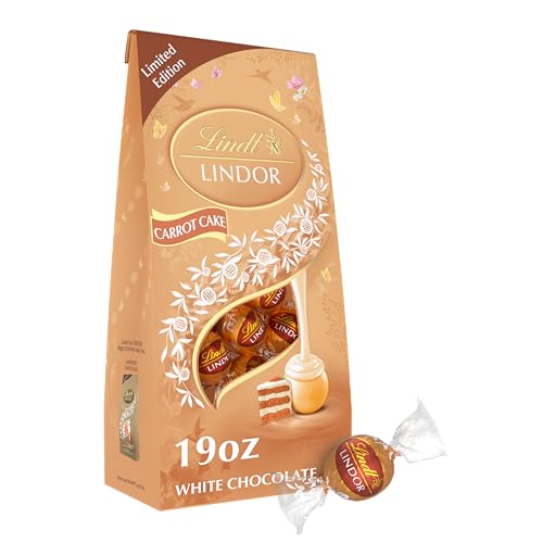 Lindt LINDOR Carrot Cake White Chocolate Candy Truffles, White Chocolate With Carrot Cake Truffle Filling, 19 oz. Bag