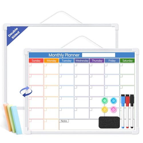 Blue Whiteboard Calendar for Wall,16" x 12" Hanging Dry Erase Calendar Board, Monthly White Board for Home,School, Office