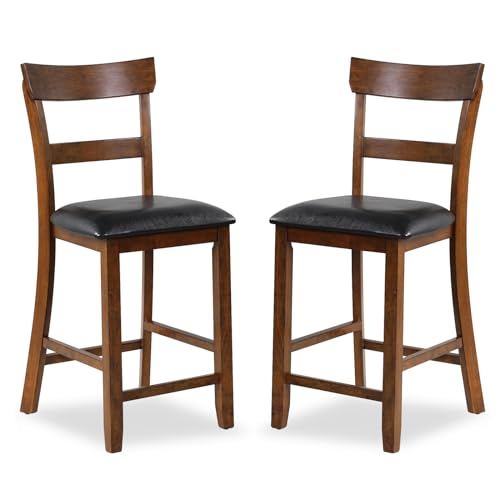 ERGOMASTER Dining Chairs Set of 2, Farmhouse 25.5" Bar Chairs, Rubber Wood Barstools with Backs, Upholstered Counter Height Bar Stools for Living Room Bistro Restaurant