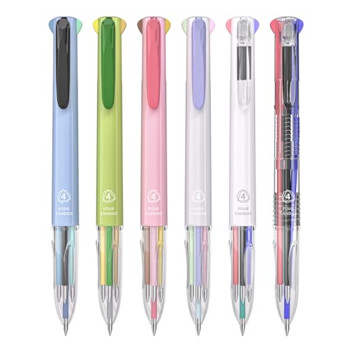 Four Candies Multicolor Pens, 4-in-1 Colored Gel Pen, 0.5mm Quick Dry Black Ink Pens Fine Point Smooth Writing Pens, Cute Nurse Pens for Work, 18 Colors, 6PCS