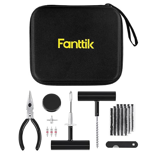 Fanttik Tire Repair Kit-24pcs Heavy Duty Tire Plug Kit, Fix Punctures and Plug Flats Patch, Universal Tire Repair Tools for Autos, Cars, Motorcycles, Trucks, ARBs, ATVs, Tractors, RVs, SUVs, Trailers