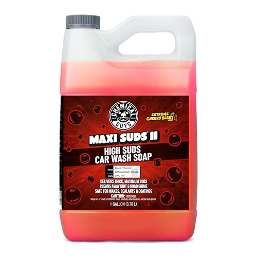 Chemical Guys CWS_101 Maxi-Suds II Foaming Car Wash Soap (Works with Foam Cannons/Guns or Bucket Washes) Safe for Cars, Trucks, Motorcycles, RVs & More, 128 fl oz (1 Gallon), Cherry Scent