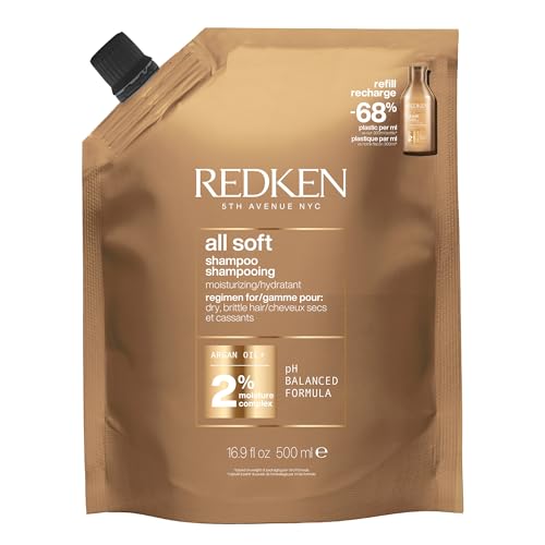 Redken All Soft Shampoo - Moisturizes & Hydrates Dry, Brittle Hair, Gently Cleanses and Softens, With Argan Oil, Safe For Color-Treated Hair, Refill