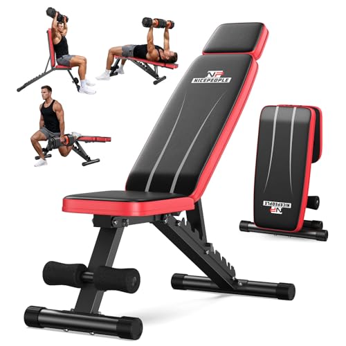 Nicepeople Adjustable Weight Bench up to 6.5'', Dual-Support & ASTM-Certified Workout Bench & 10 Backrests for Chest Shoulders Arms for Home Gym, 660LBS Capacity but Compact and Foldable Strength Bench Apartment Room