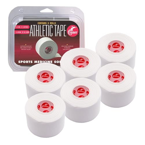 Cramer Athletic Tape 6 Pack, 1.5" x 10 Yards White, Easy Tear Sports Tape for Ankle, Wrist & Knee, Latex-Free Adhesive, Strong Support, Athletic Training Tape Roll