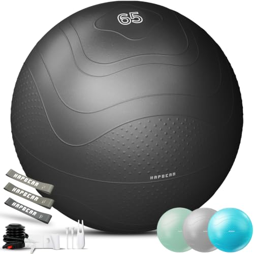 HAPBEAR Exercise Ball - Anti-Burst Slip-Resistant Yoga/Pilates Ball for Core Training & Posture Improvement, Home Gym/Rehab/Pregnancy Ball, Quick Pump & 3 Resistance Bands Included