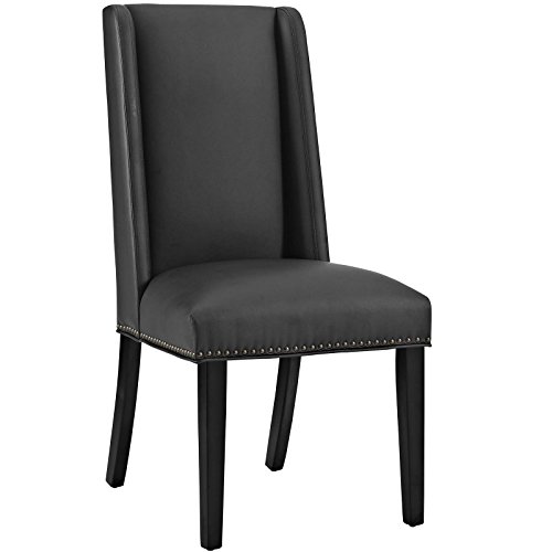 Modway MO- Baron Modern Tall Back Wood Faux Leather Upholstered, Dining Chair, Black