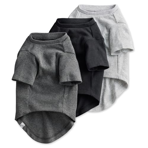Pet Passion Toby 3-Pack 100% Organic Cotton Dog Short Sleeve T-Shirt Pet Tees for All Breeds, Gray Ombre, X-Small (5-12 lbs)