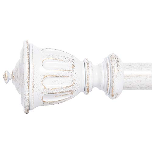 NICETOWN Decorative Antique White Curtain Rods for Windows 28 to 48 inch, Adjustable Standard 1 1/8 inch Diameter Single Curtain Rod Set with Trophy Finials